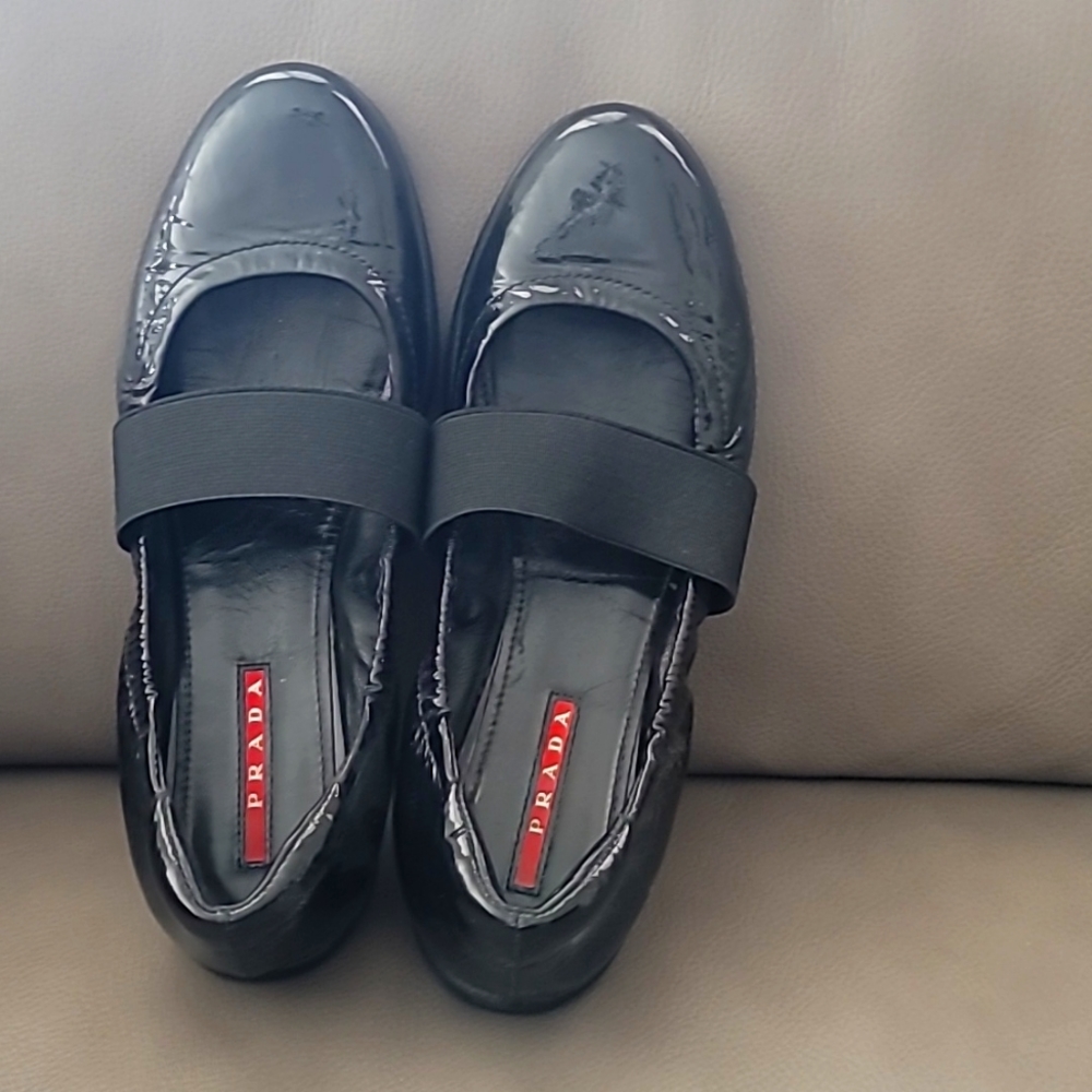 Prada black patent mary jane flats